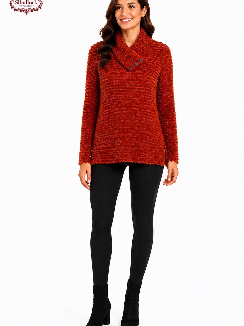 M3 Multiples NWT XS Burnt Orange Textured Button Collar Pullover Sweater